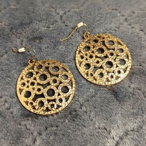 Vintage Hammered Goldtone Circle Disc Pierced Earrings